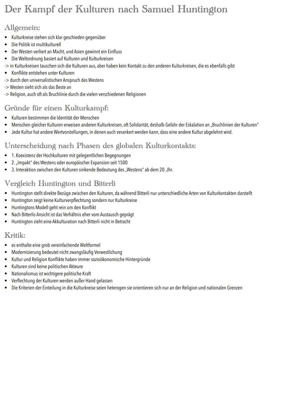 Die Qing Dynastie
Lernzettel Q2 Wechselwirkungen
und
Anpassungsprozesse Der Kampf der Kulturen nach Samuel Huntington
Allgemein:
• Kulturkre