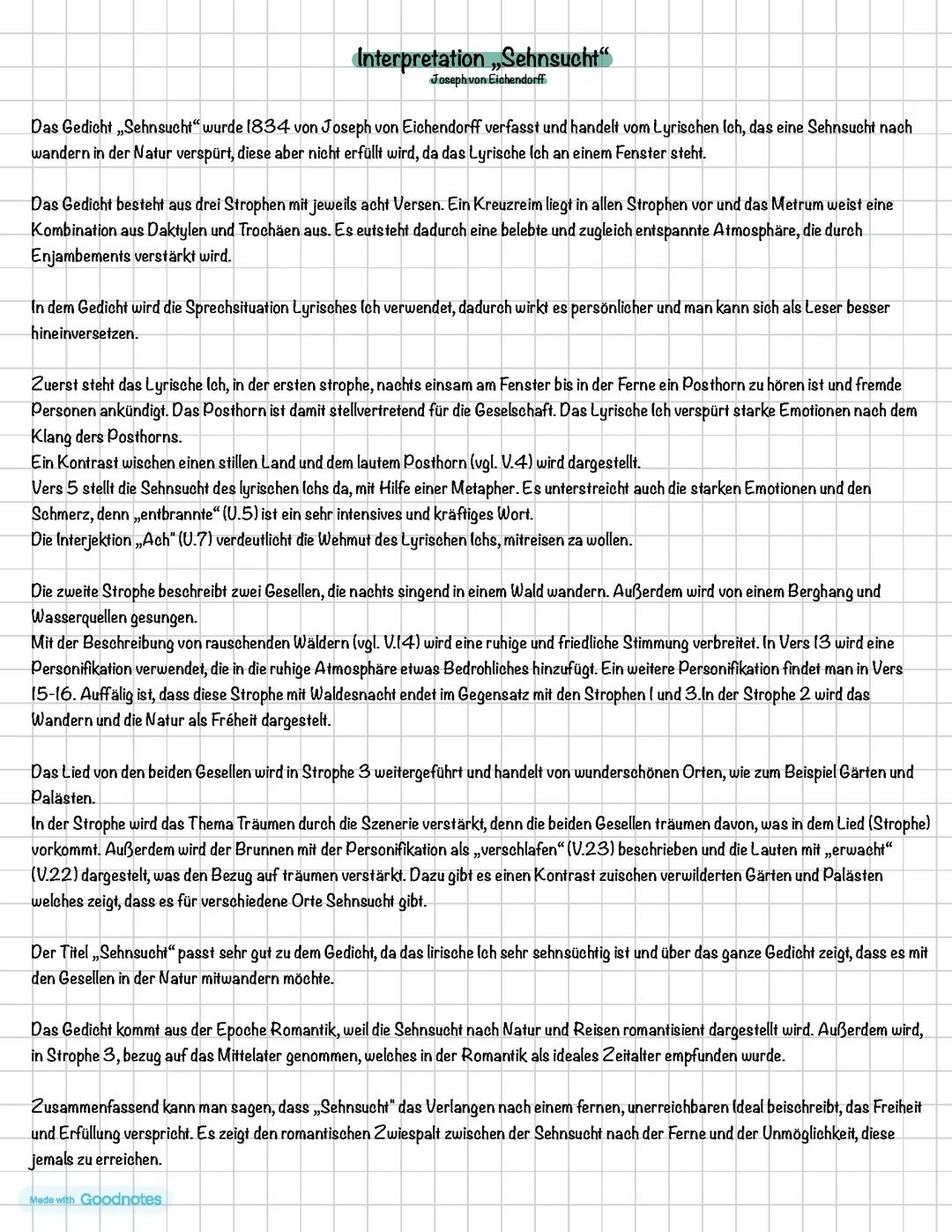 Interpretation/Analyse „Sehnsucht“ von Eichendorff