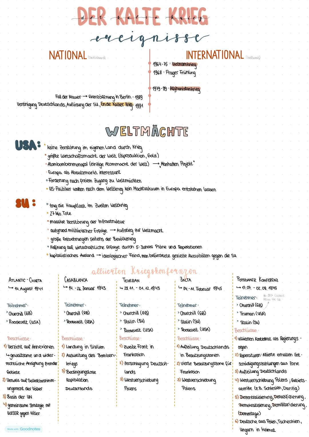 DER KALTE KRIEG
Systemkonflikt zwischen den USA und UdSSR; Verschärfung des Ost-West - Konflikts, der seit Beginn des 20. Jh. bestand
› kein