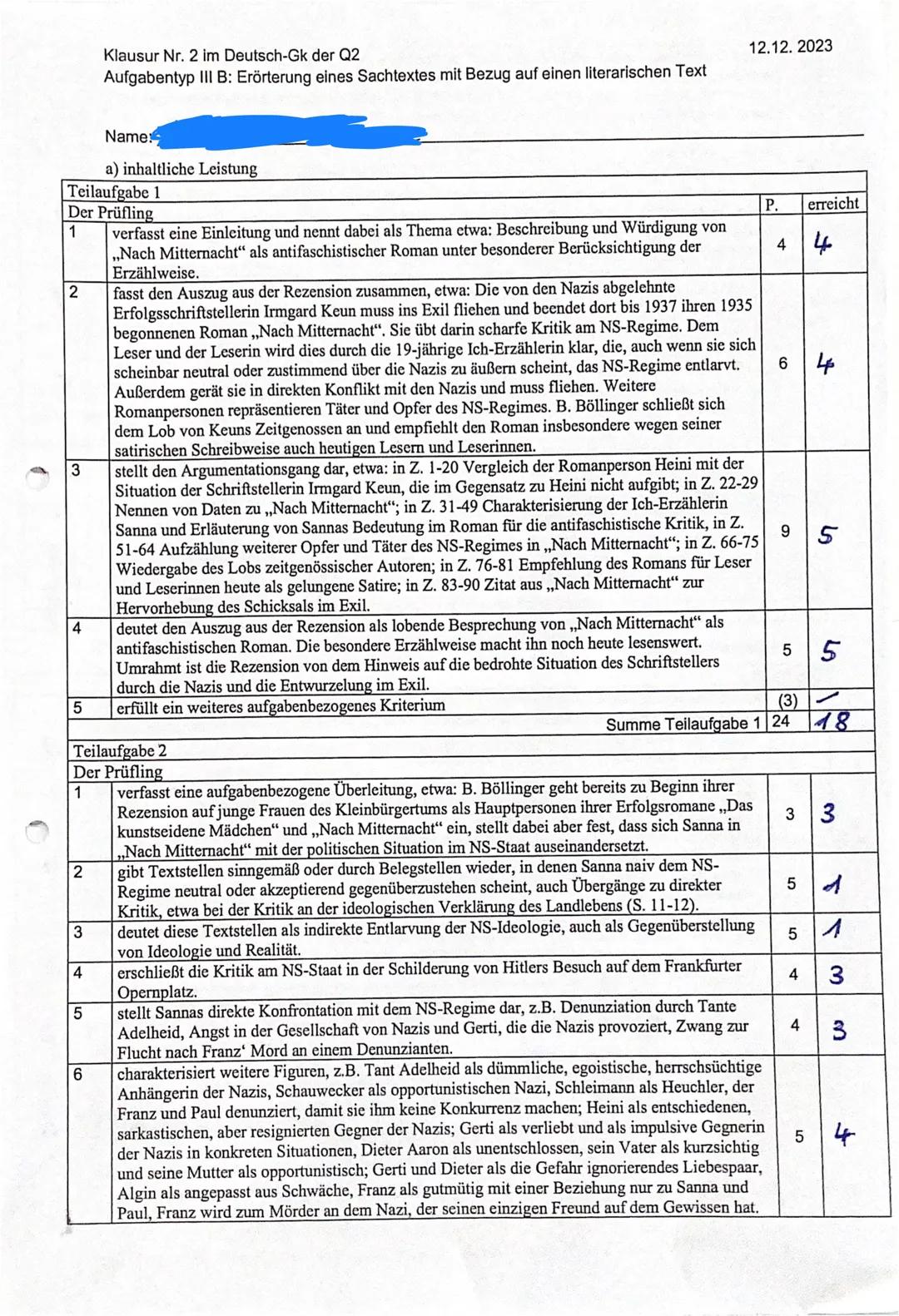 Klausur Nr. 2 im Deutsch-Gk der Q2
Aufgabentyp III B: Erörterung eines Sachtextes mit Bezug auf einen literarischen Text
12.12.2023
Name:
a)