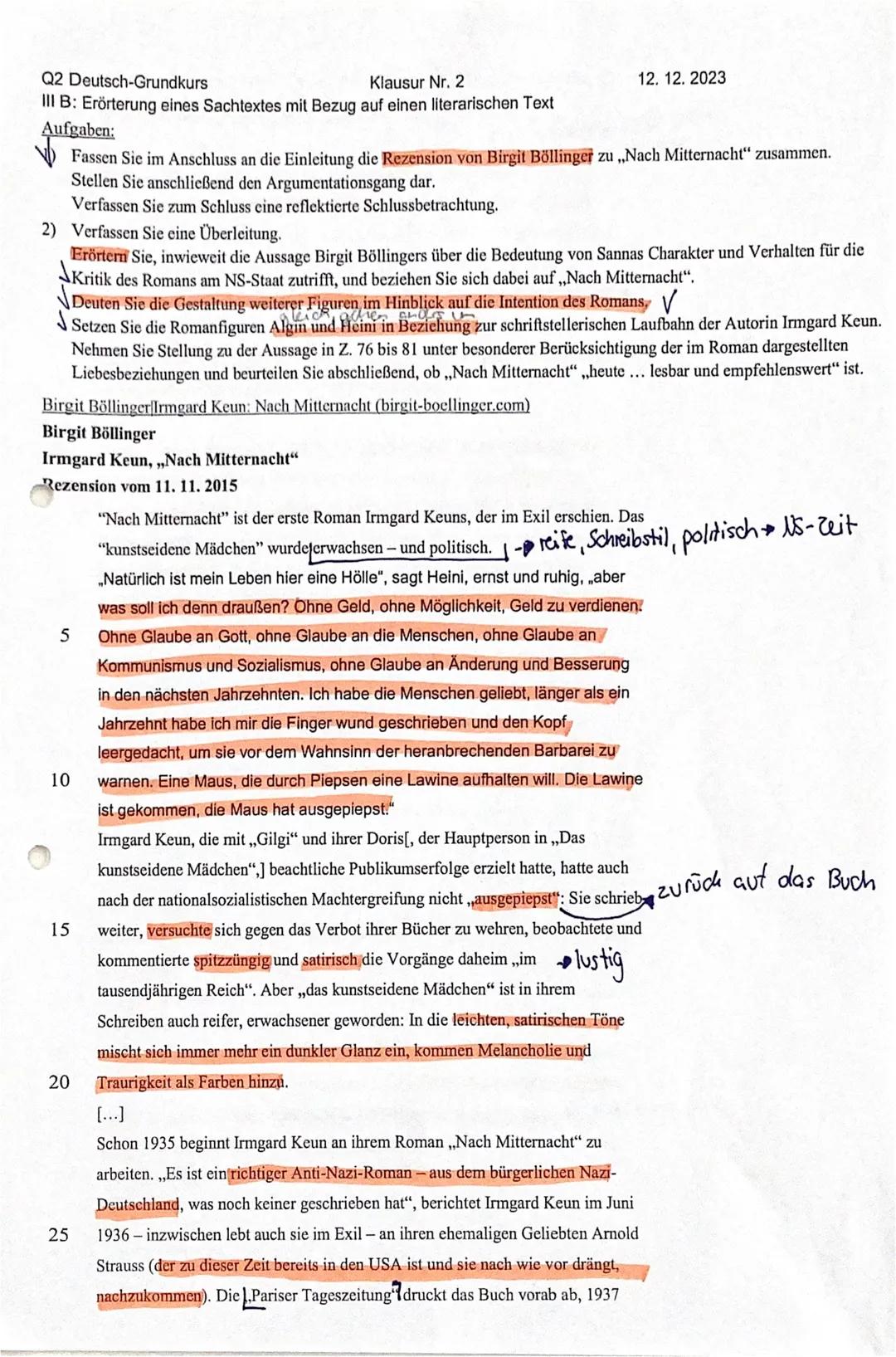 Klausur Nr. 2 im Deutsch-Gk der Q2
Aufgabentyp III B: Erörterung eines Sachtextes mit Bezug auf einen literarischen Text
12.12.2023
Name:
a)