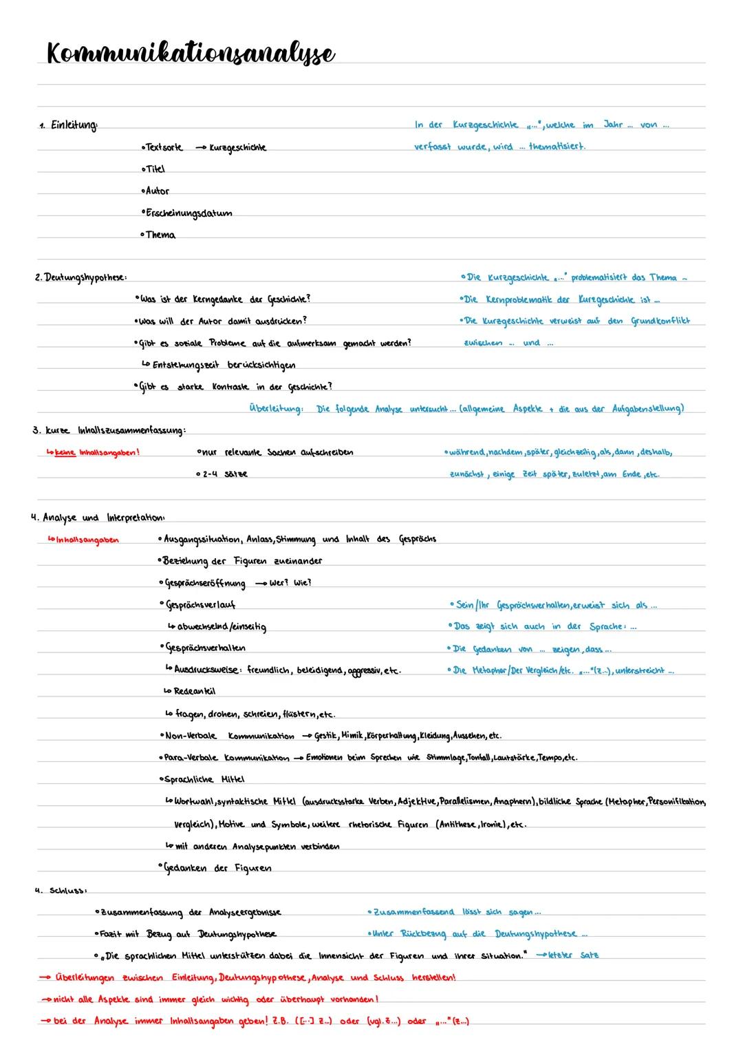 Kommunikationsanalyse
1. Einleitung:
2. Deutungshypothese:
•Kurzgeschichte
In der Kurzgeschichte "...", welche im Jahr ... von ....
verfasst