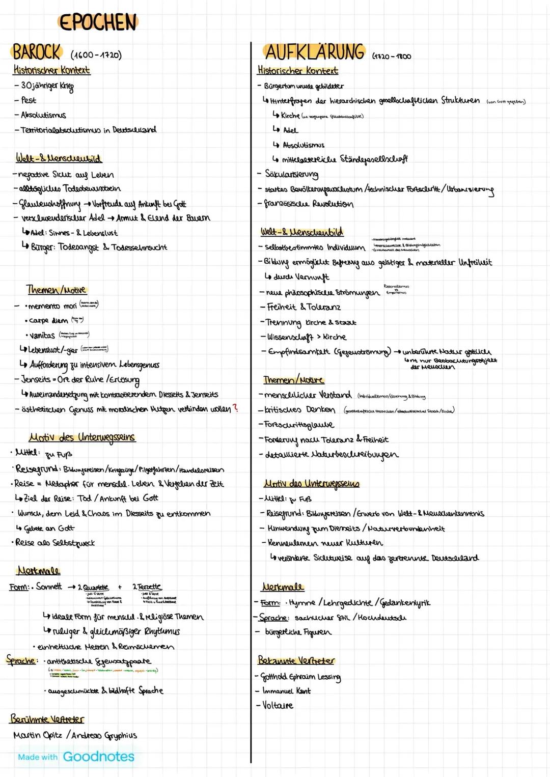 Lyrik:
Unterwegssein EPOCHEN
BAROCK (1600-1720)
Historischer Kontext
-30jähriger Krieg
- Pest
-Absolutismus
-Territorialabsolutismus in Deut