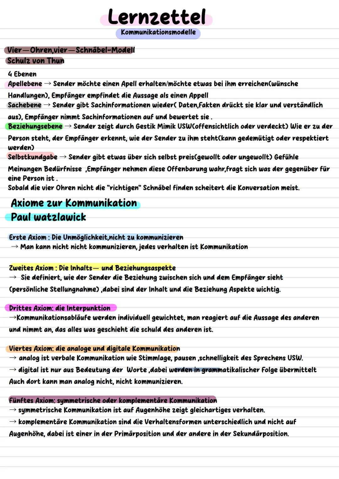Kommunikationsmodell schulz van Thun und Paul watzlawick