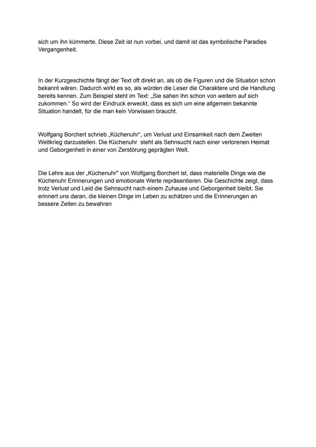 Die Küchenuhr - Wolfgang Borchert 1949
Die Kurzgeschichte „Die Küchenuhr“ von Wolfgang Borchert, die im Jahre 1949 veröffentlicht
worden ist