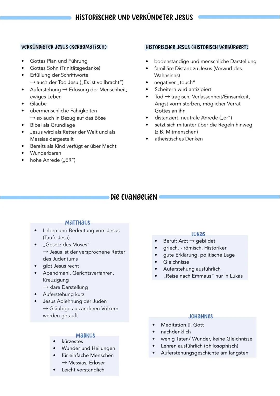 HISTORISCHER UND VERKÜNDETER JESUS
VERKÜNDIGTER JESUS (KERY9MATISCH)
Gottes Plan und Führung
•
Gottes Sohn (Trinitätsgedanke)
•
Erfüllung de