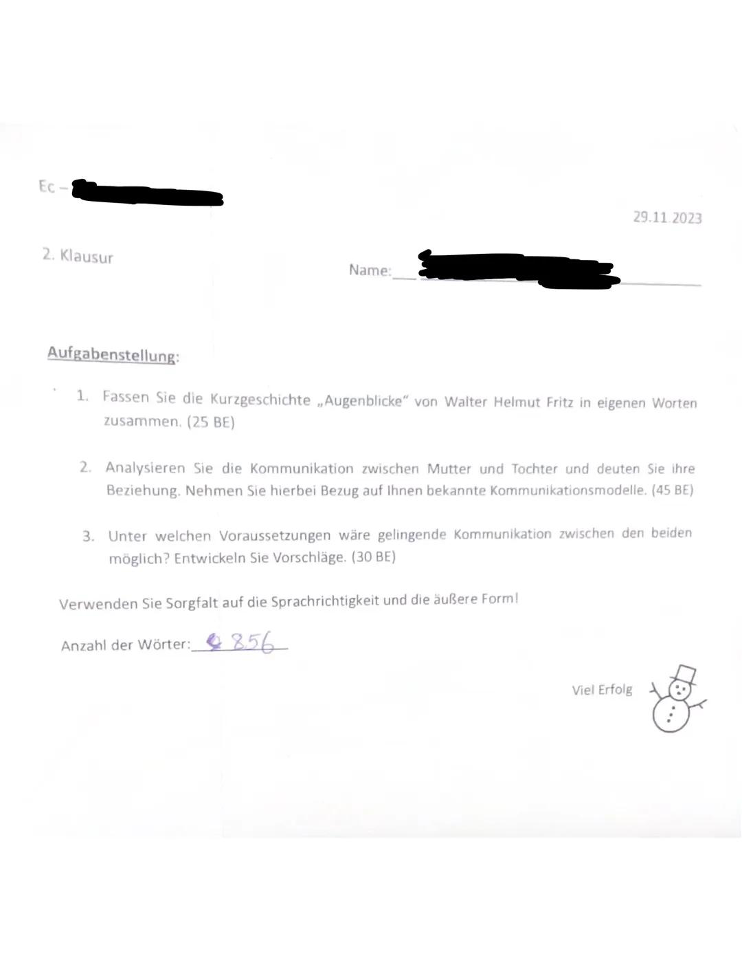 Klausur Kommunikationsanalyse „Augenblicke“