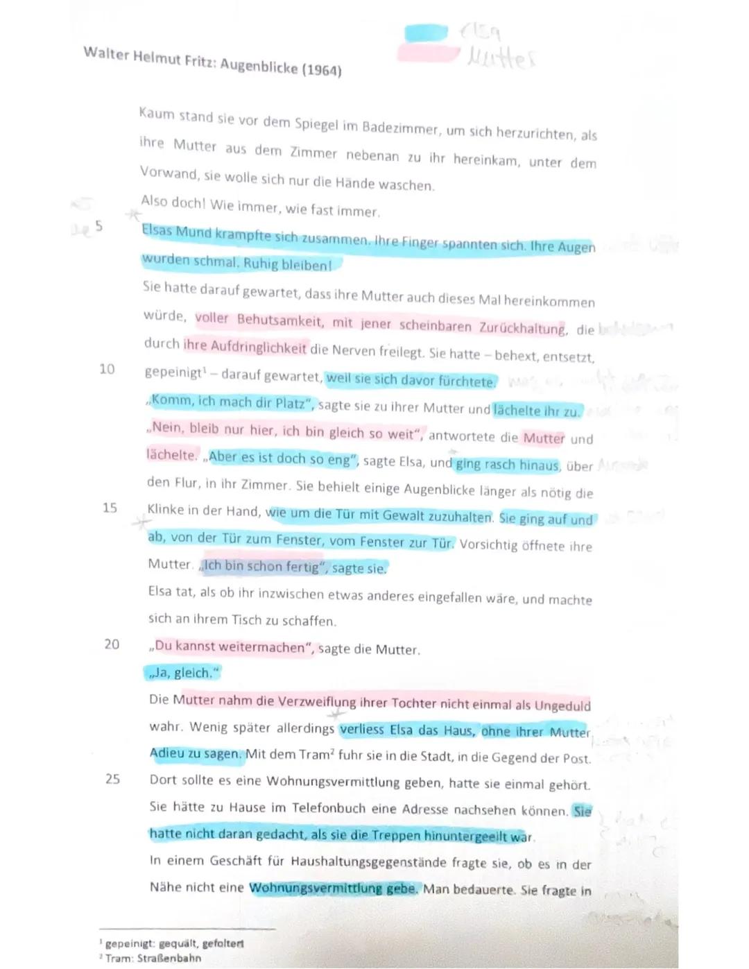 Ec-
2. Klausur
Name:
29.11.2023
Aufgabenstellung:
1. Fassen Sie die Kurzgeschichte „Augenblicke" von Walter Helmut Fritz in eigenen Wor