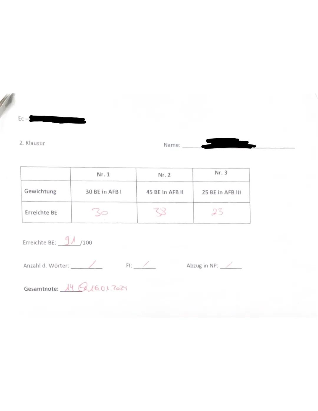 Ec-
2. Klausur
Name:
29.11.2023
Aufgabenstellung:
1. Fassen Sie die Kurzgeschichte „Augenblicke" von Walter Helmut Fritz in eigenen Wor