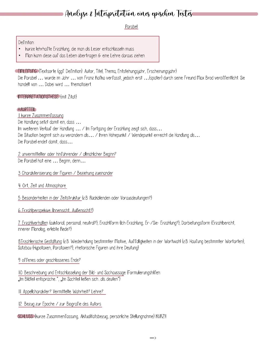 Analyse & Interpretation Parabeln