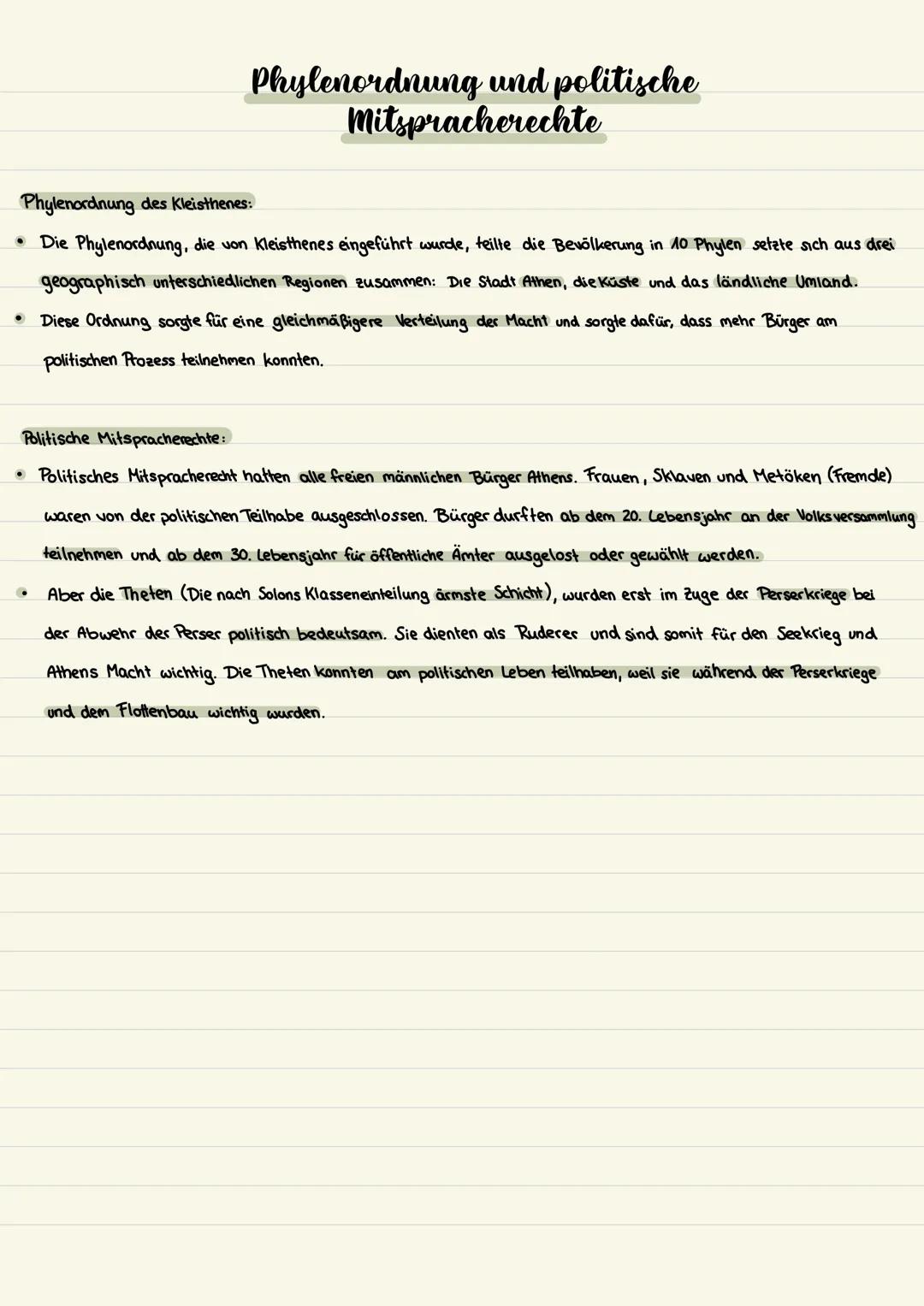 Die attische Demokratie
Das wichtigste politische System Athens, welches von kleisthenes, basierend auf den solonischen Reformen eingeführt