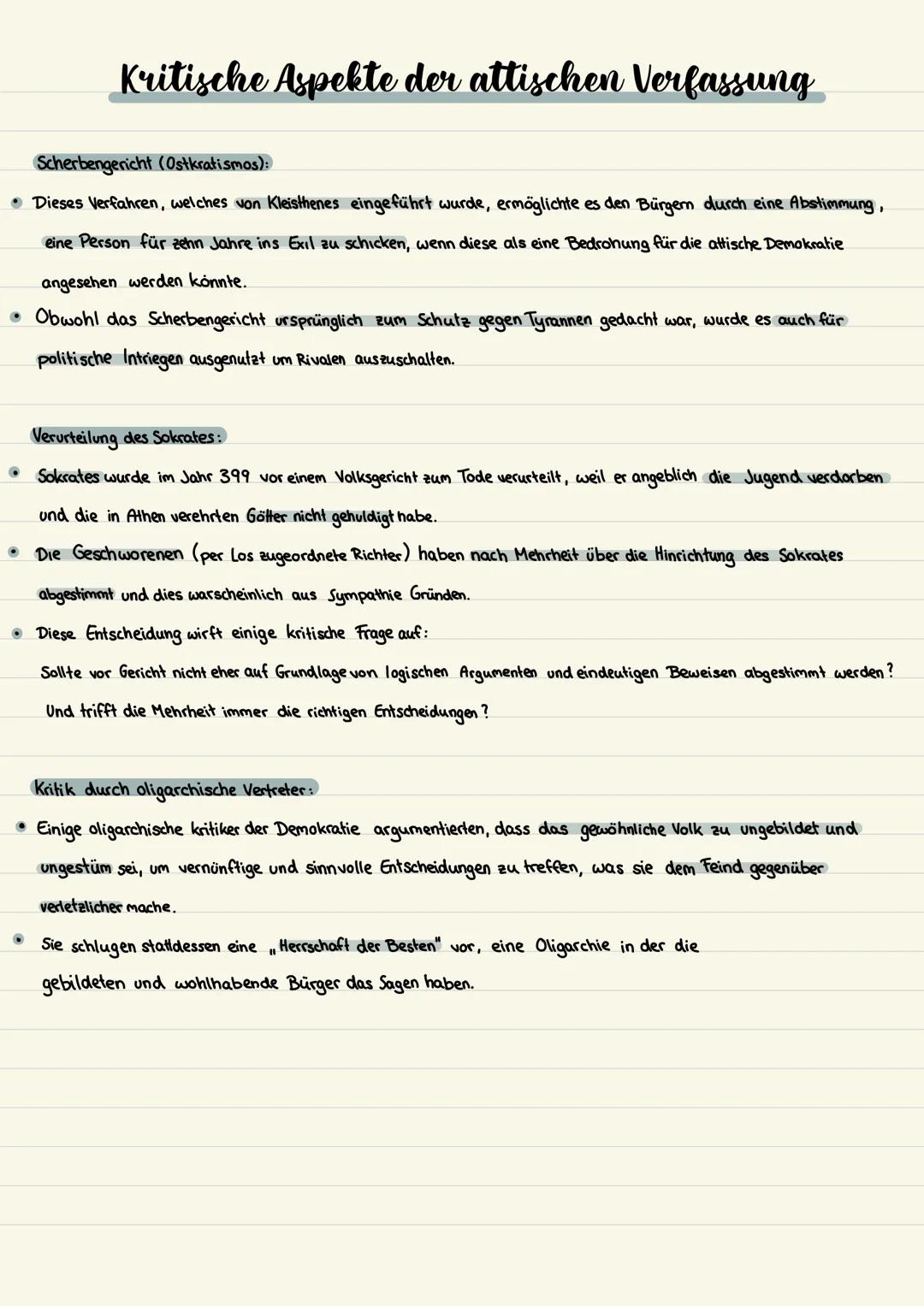 Die attische Demokratie
Das wichtigste politische System Athens, welches von kleisthenes, basierend auf den solonischen Reformen eingeführt