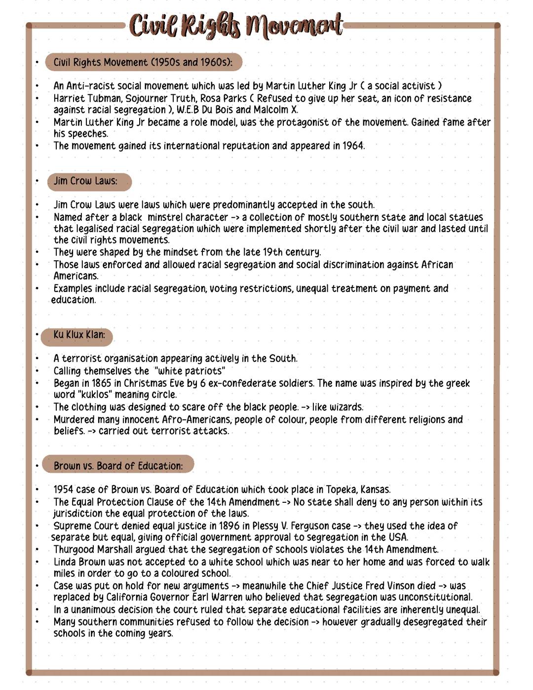 Civil rights movements lernzettel - Englisch