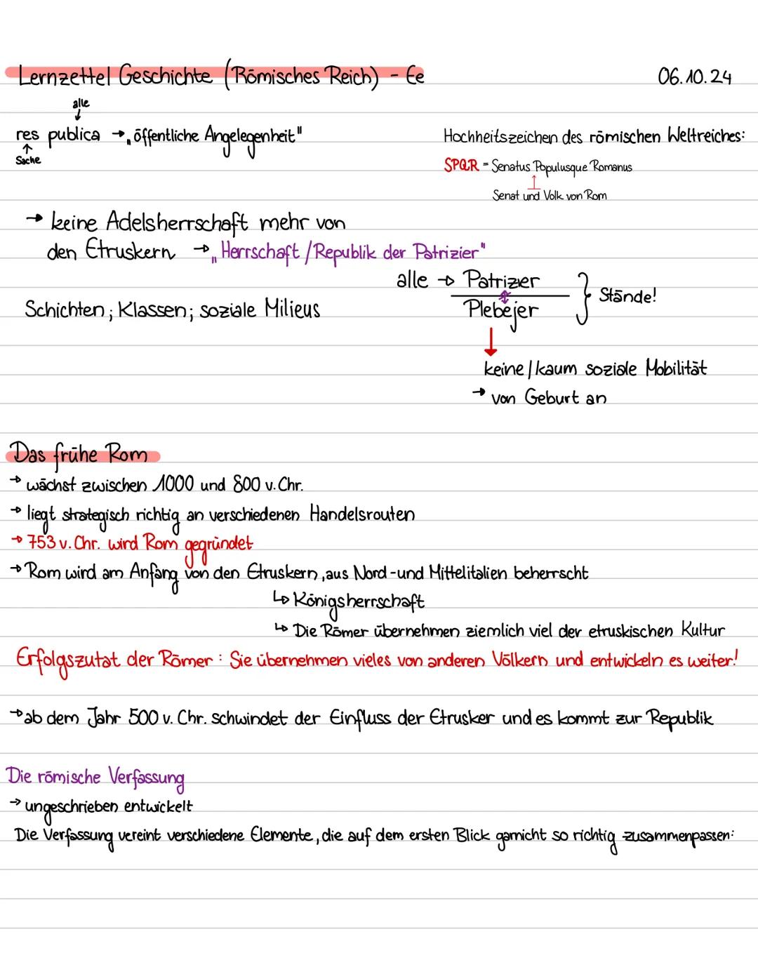 Lernzettel Geschichte/ römisches Reich (e-phase)