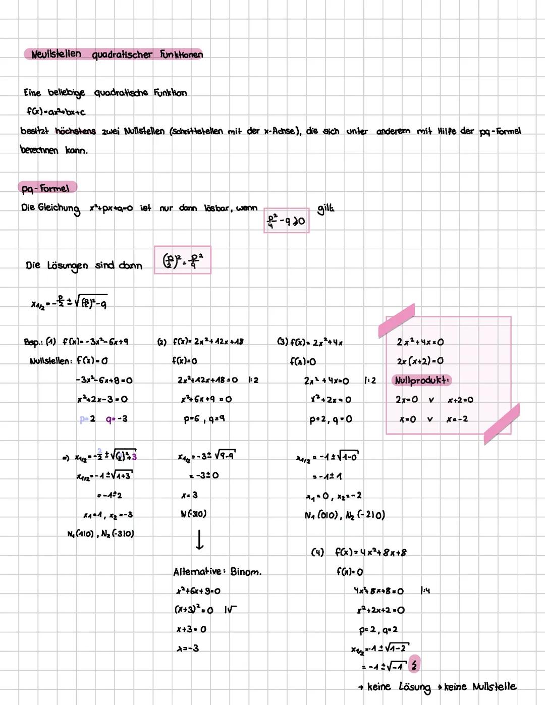 Nullstellen quadratischer Funktionen