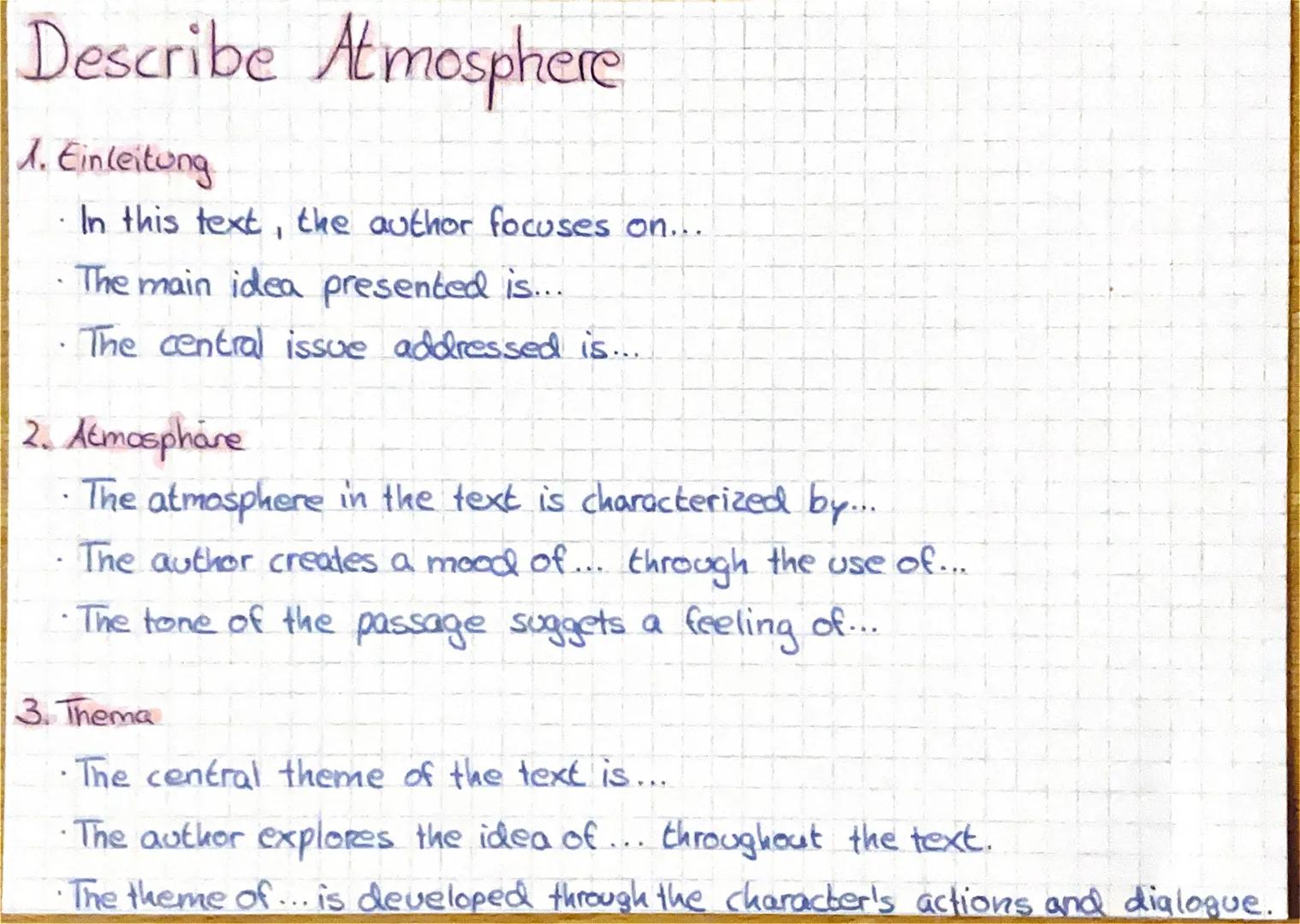# ANALYSE THE ATMOSPHERE OF A TEXT
atmosphere = feeling that is evoked by the way a scene is presented
used to create an emotinal $\unders