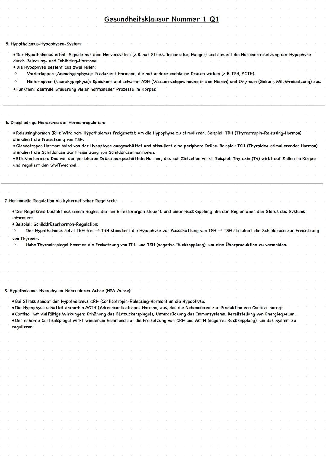 Gesundheitsklausur Nummer 1 Q1
1. Vergleich von endokrinen und exokrinen Drüsen:
•Endokrine Drüsen:
°
о
Geben Hormone direkt in den Blutkrei
