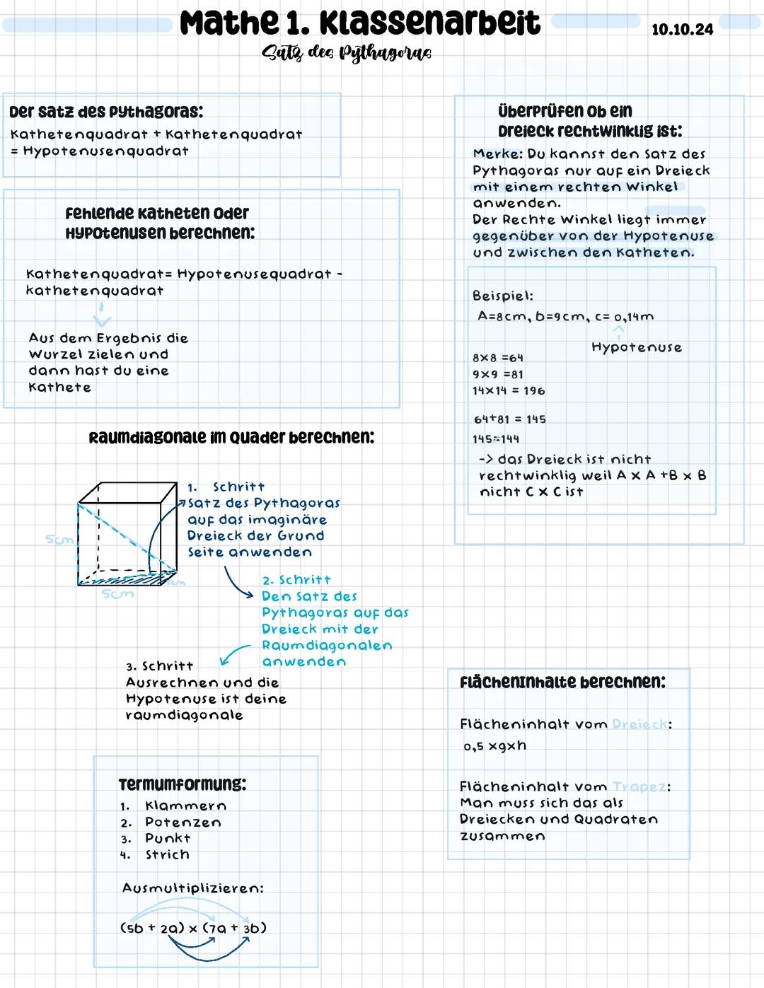 Satz des Pythagoras 9. Klasse