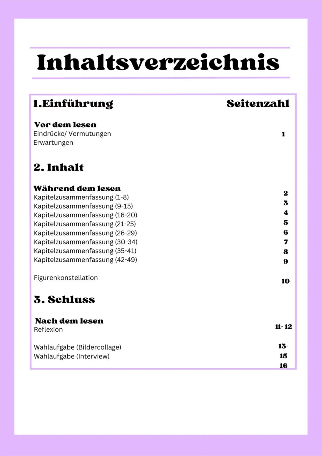 ...
Lesetagebuch
Tschick
von Sara Inhaltsverzeichnis
1.Einführung
Vor dem lesen
Eindrücke/ Vermutungen
Erwartungen
2. Inhalt
Während dem les