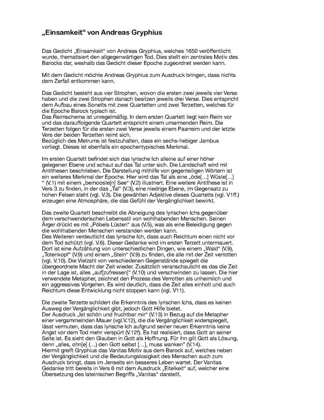 Gedichtanalyse “Einsamkeit” von Andreas Gryphius