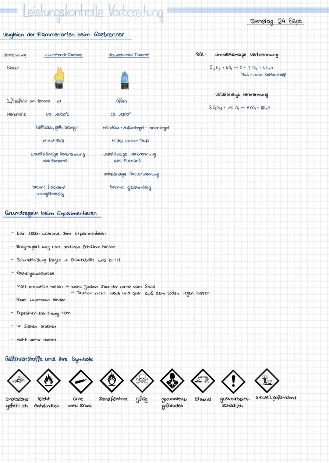 Leistungskontrolle Vorbereitung
Vergleich der Flammenarten beim Gasbrenner
Bezeichnung
leuchtende Flamme
Rauschende Flamme
RGL:
Skizze
Luftz