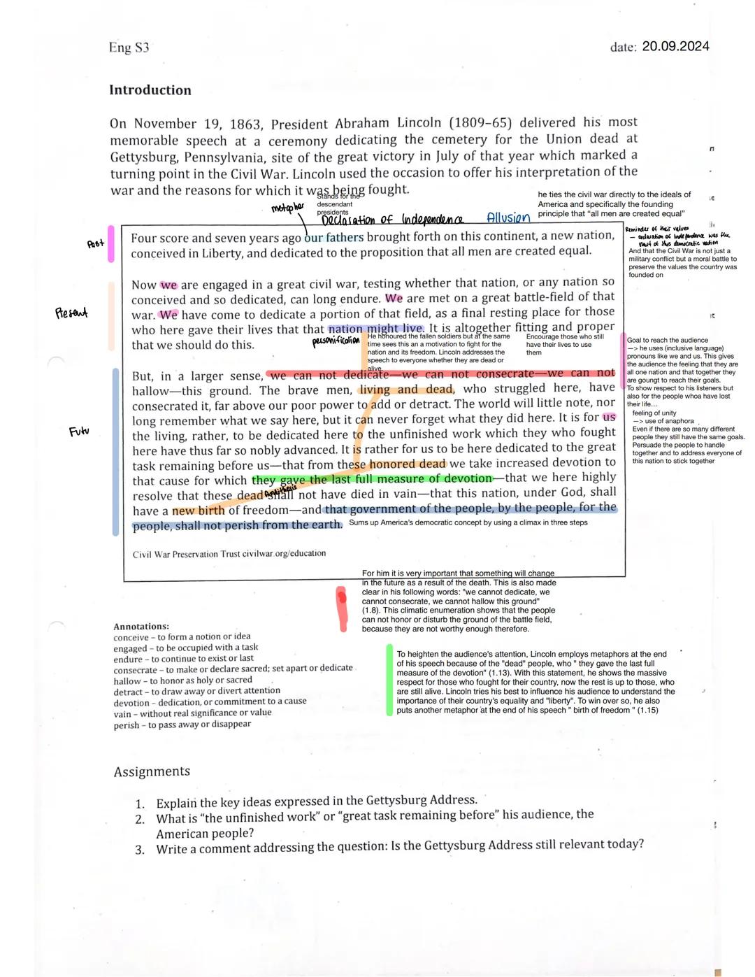 Eng S3
date: 20.09.2024
Introduction
On November 19, 1863, President Abraham Lincoln (1809-65) delivered his most
memorable speech at a c