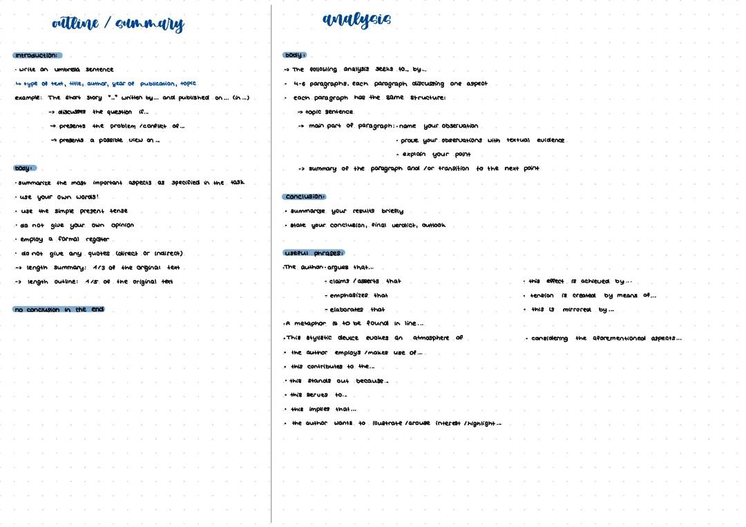 outline/summary; analysis of a short story