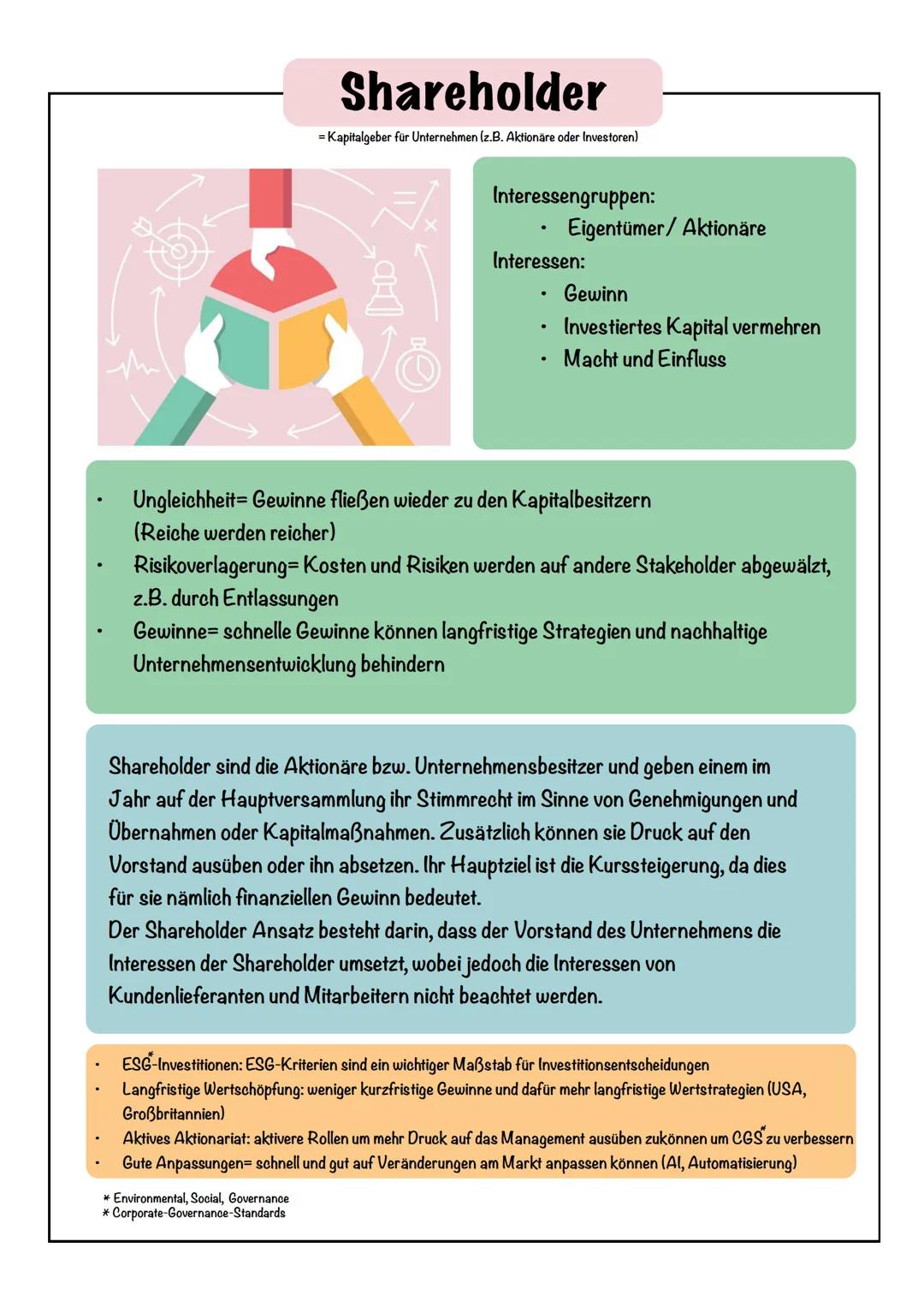 Shareholder
= Kapitalgeber für Unternehmen (z.B. Aktionäre oder Investoren)
>Do
Interessengruppen:
•
Eigentümer/Aktionäre
Interessen:
.
•
Ge