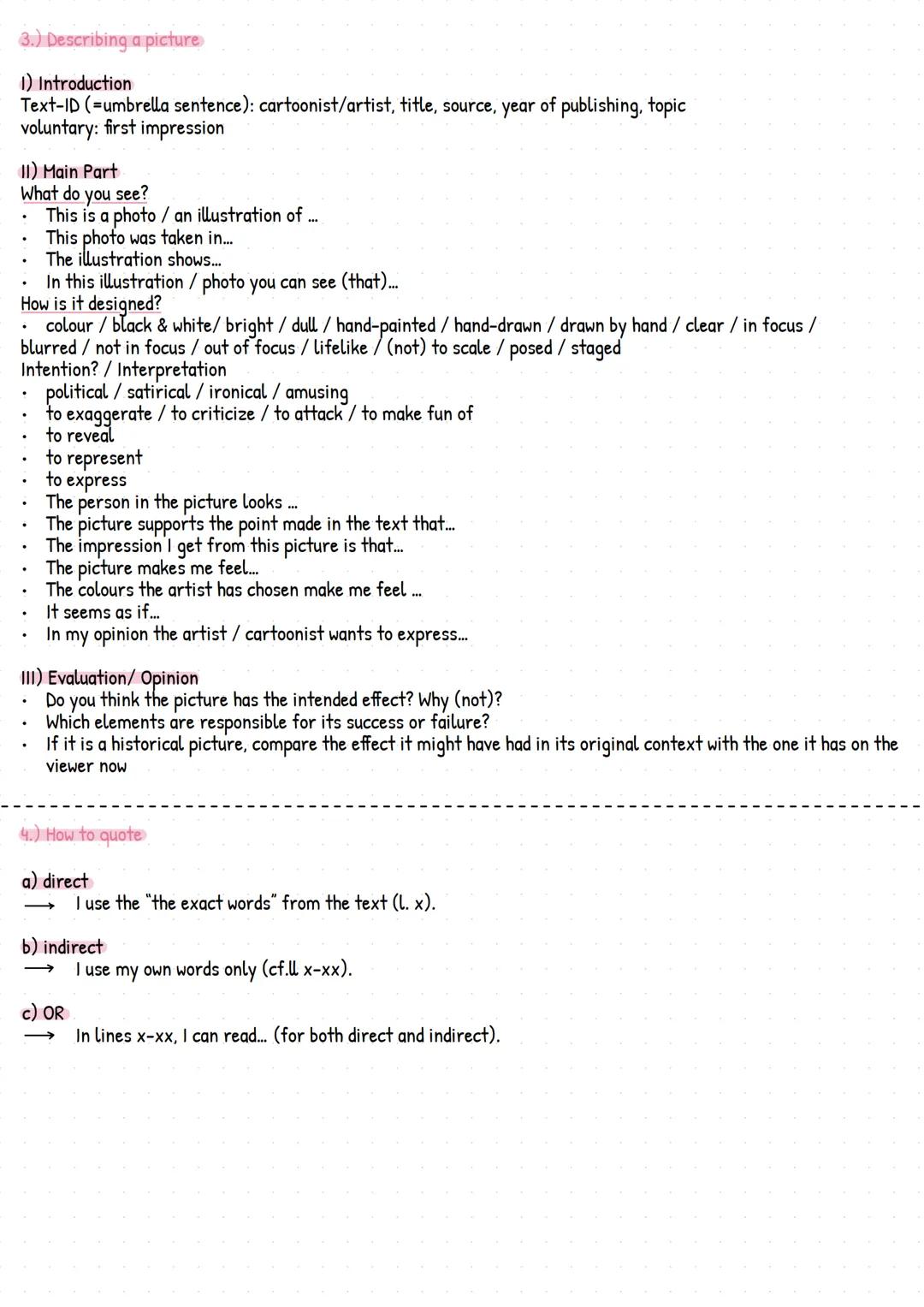 LERNZETTEL
1.) Writing a comment
common prompts:
- What do you think?
- Do you agree?
- Give your opinion
1) Introduction
- Catch reader'