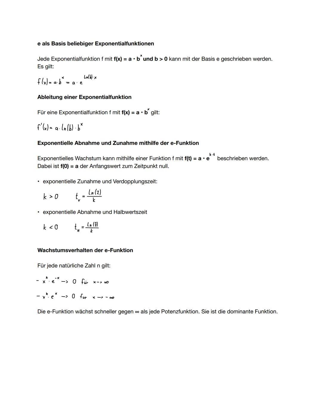 # Euler'sche Zahl e
e≈ 2,71828...
# e-Funktion und ihre Ableitung
f(x) = $e^x$ f'(x)=e^
# Beispiel:
f(x)=2$e^x$-3x+1 f'(x)= 2 $e^x$-3