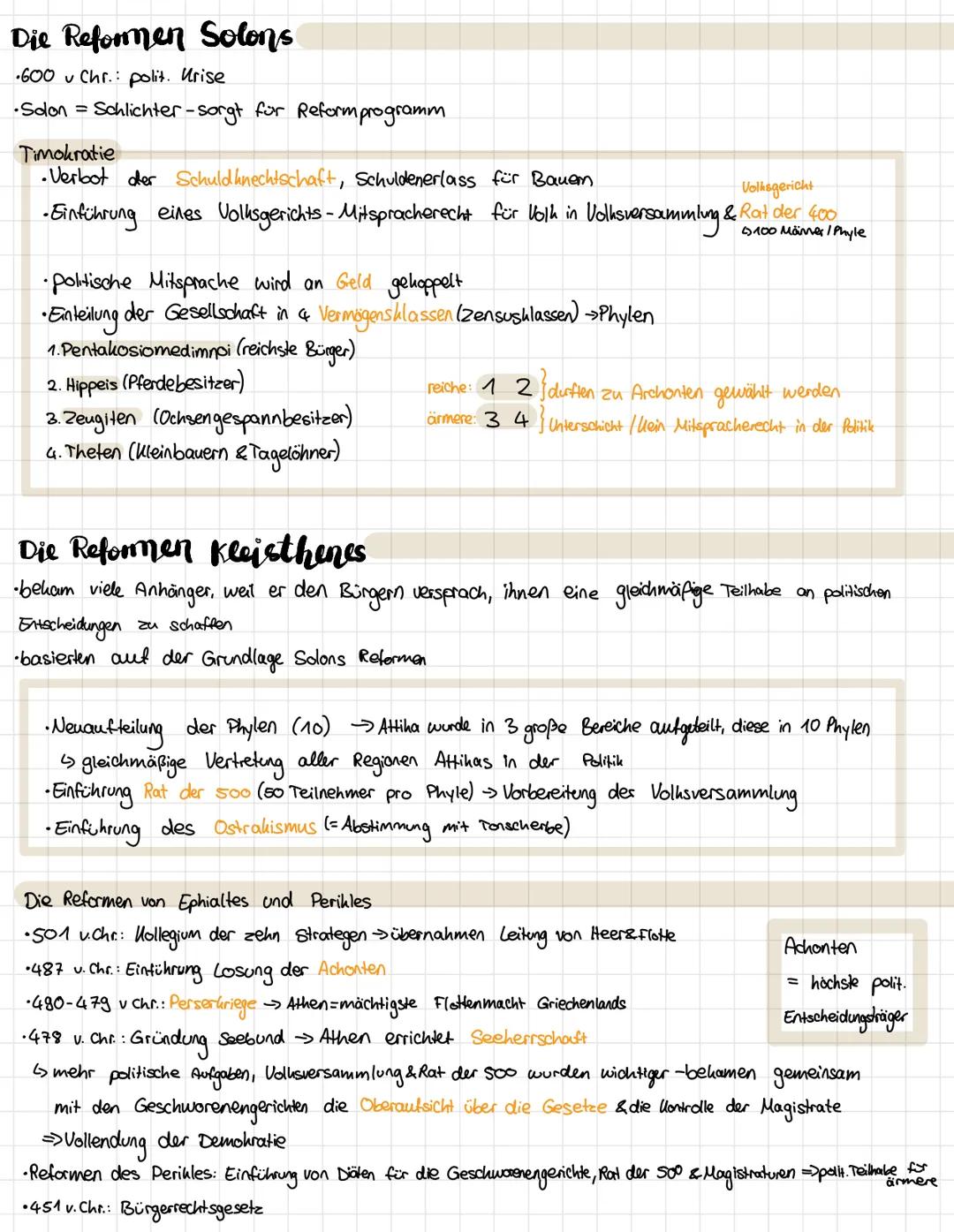 # Die Reformen Solons
600 Chr.: polit. Urise
•Solon = Schlichter-sorgt für Reform programm
Timokratie
•Verbot der Schuldknechtschaft, Schul
