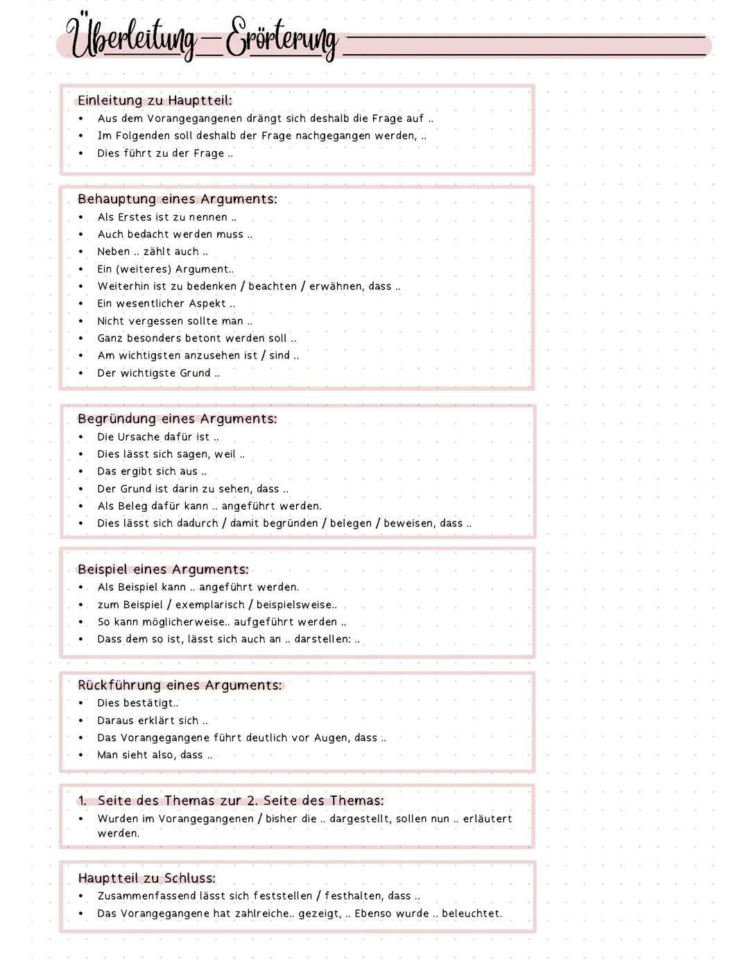Erörterung - Überleitungen