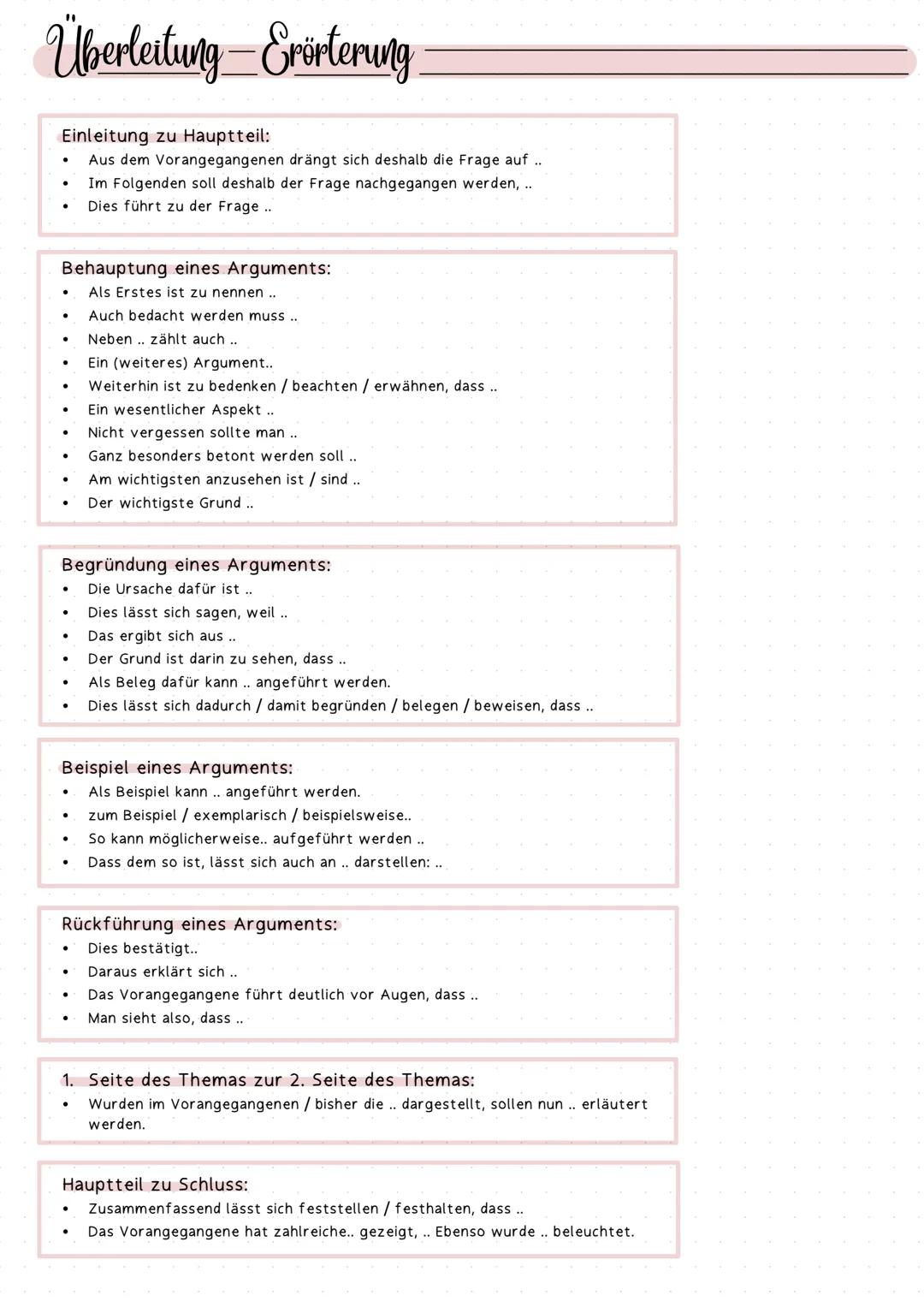 Überleitung Erörterung
Einleitung zu Hauptteil:
Aus dem Vorangegangenen drängt sich deshalb die Frage auf ..
Im Folgenden soll deshalb der F
