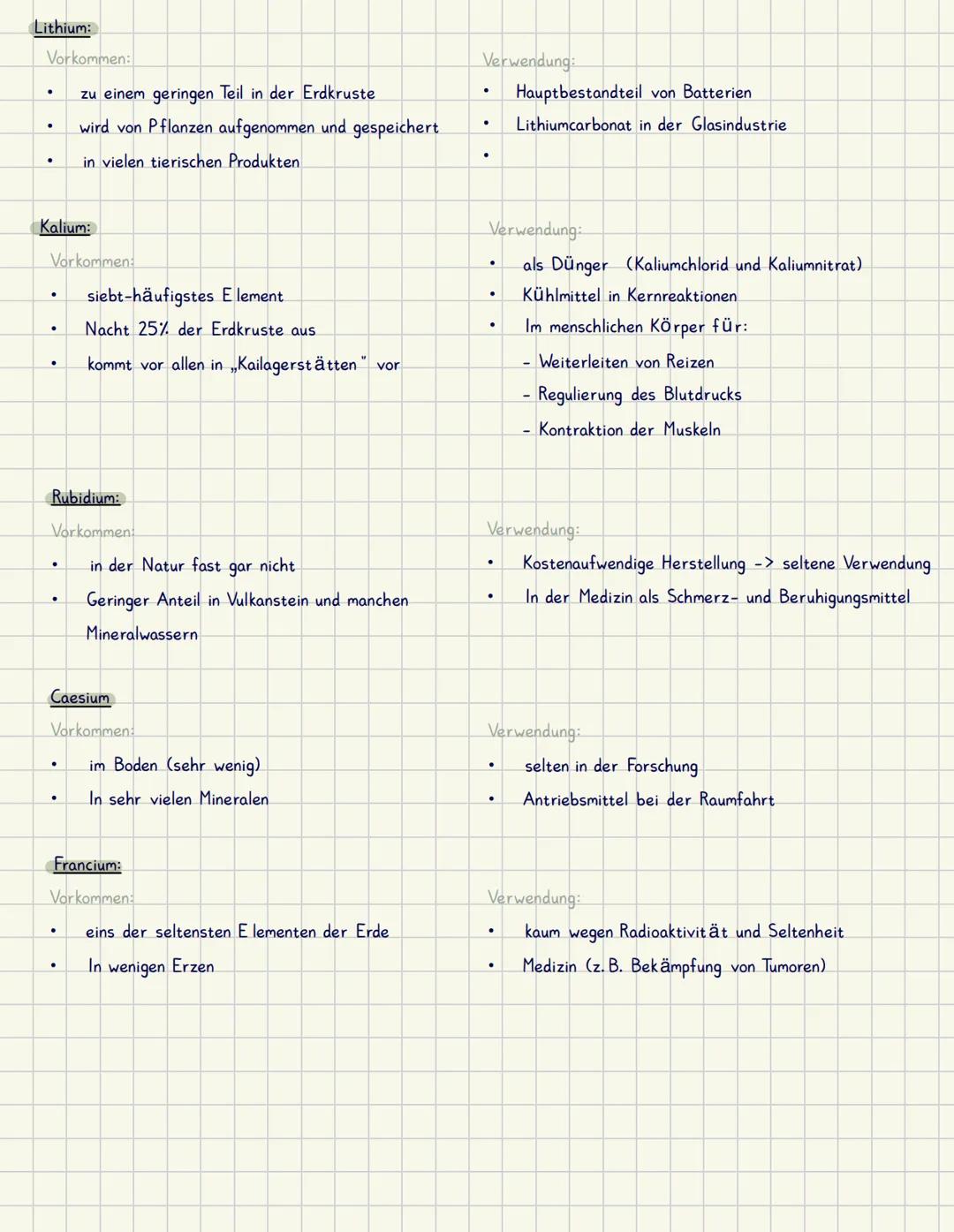 # Erste Hauptgruppe Alkalimetalle
- alle besitzen ein Außenelektronen
- Sehr weiche Metalle
- Dichte nimmt in der ersten Hauptgruppe
- von