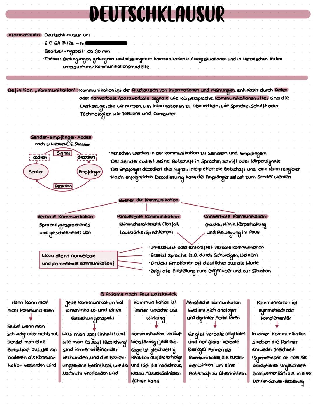 DEUTSCHKLAUSUR
Informationen: Deutschklausur Nr.I
·ED G4 24/25-Fr.
•Bearbeitungszeit~ca go min.
•Thema: Bedingungen gelungener und misslunge