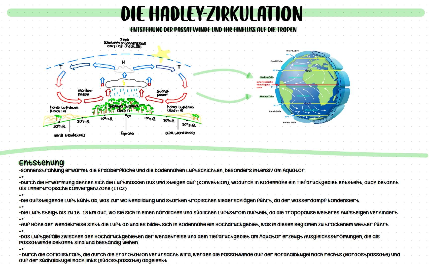 # DIE HADLEY-ZIRKULATION
ENTSTEHUNG DER PASSATWINDE UND IHR EINFLUSS AUF DIE TROPEN
Zenit
(senkrechter Sonnenstand)
am 21.03. und 23.09.)