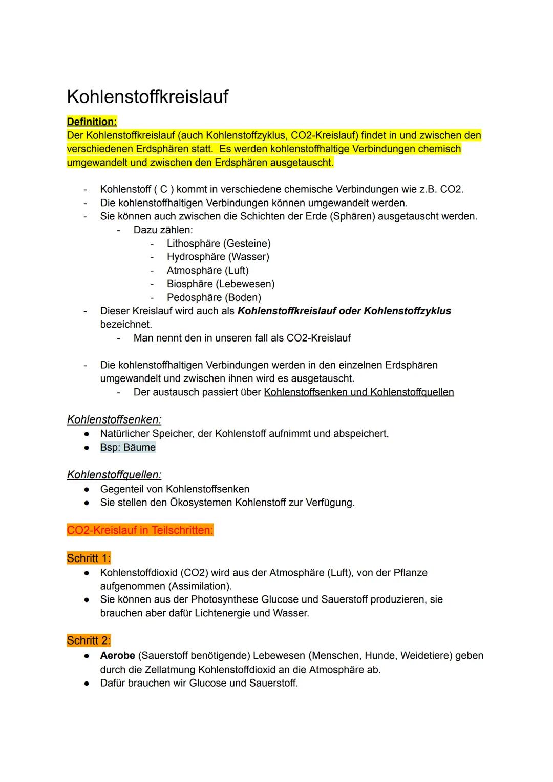 # Kohlenstoffkreislauf
Definition:
Der Kohlenstoffkreislauf (auch Kohlenstoffzyklus, CO2-Kreislauf) findet in und zwischen den
verschiedene