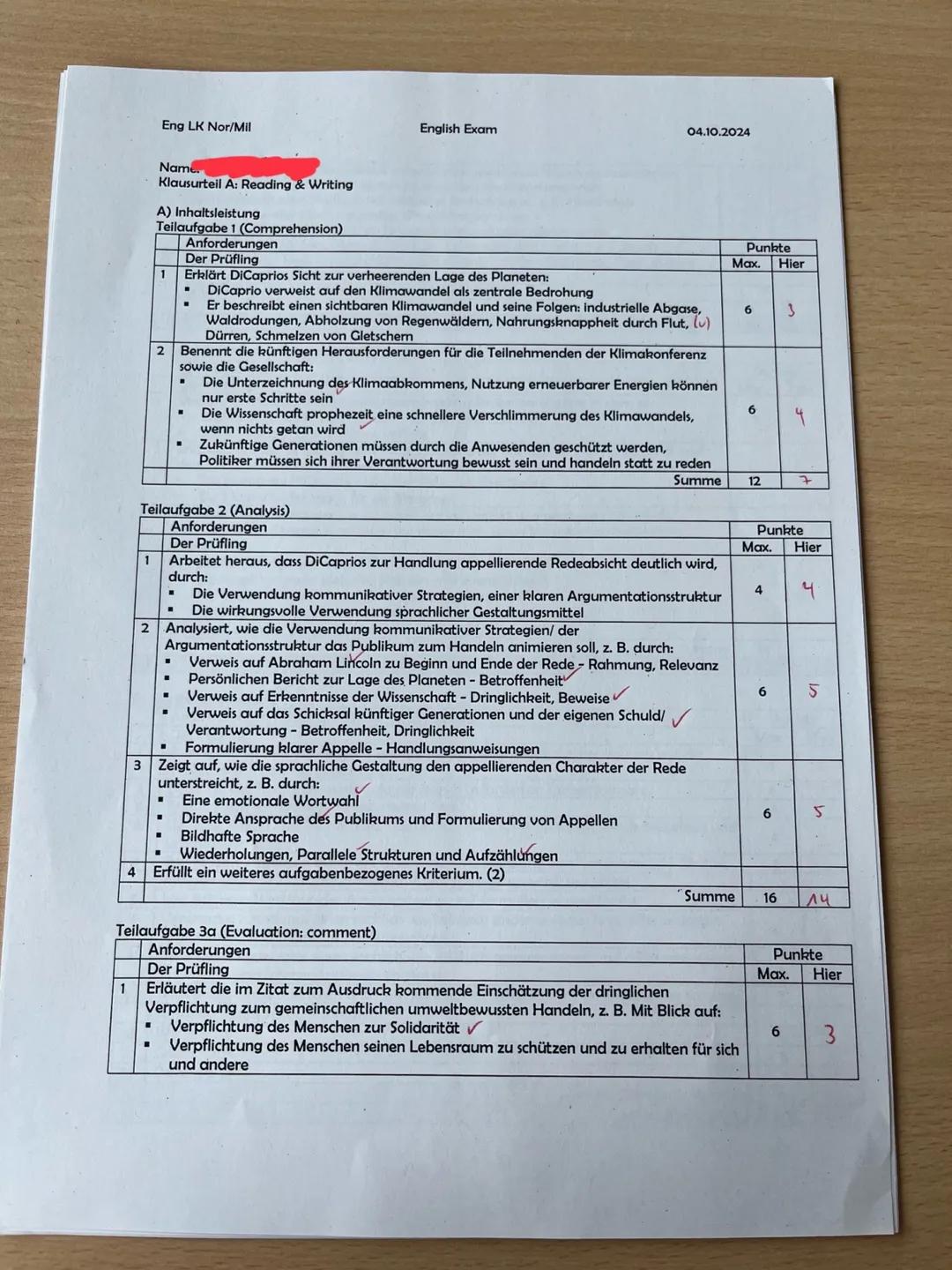 Eng LK Mil/Nor
Klausur
04.10.2024
Name:
Klausur Englisch
Aufgabenstellung:
Klausurteil A: Leseverstehen und Schreiben integriert
1. Explain