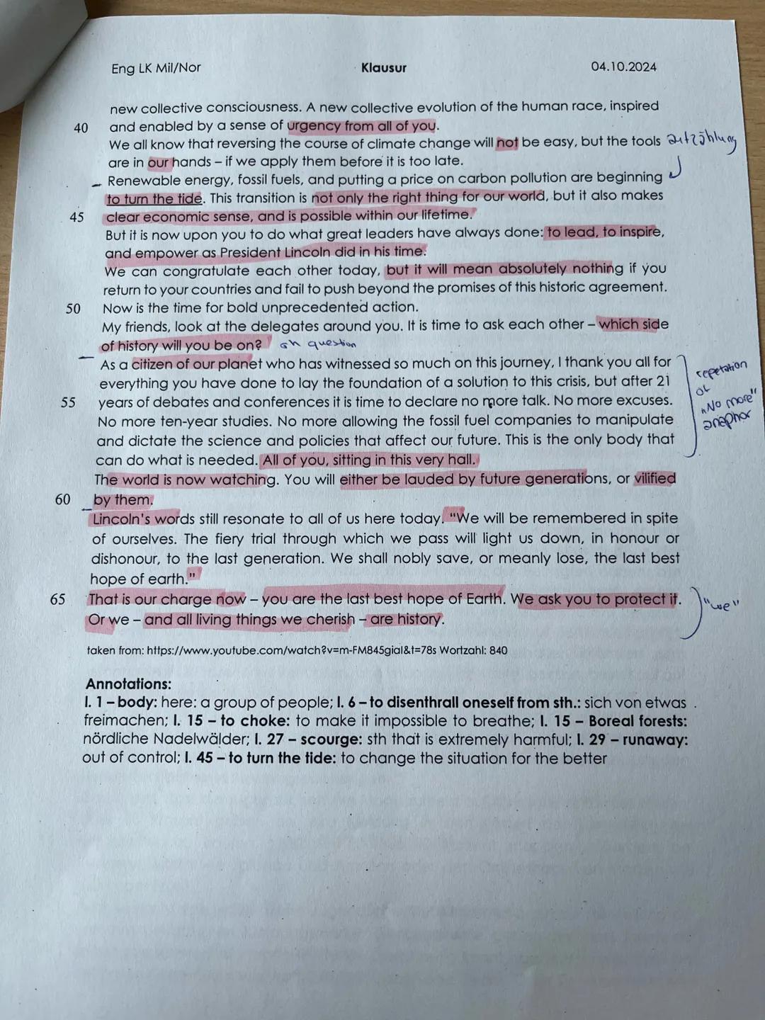 Eng LK Mil/Nor
Klausur
04.10.2024
Name:
Klausur Englisch
Aufgabenstellung:
Klausurteil A: Leseverstehen und Schreiben integriert
1. Explain
