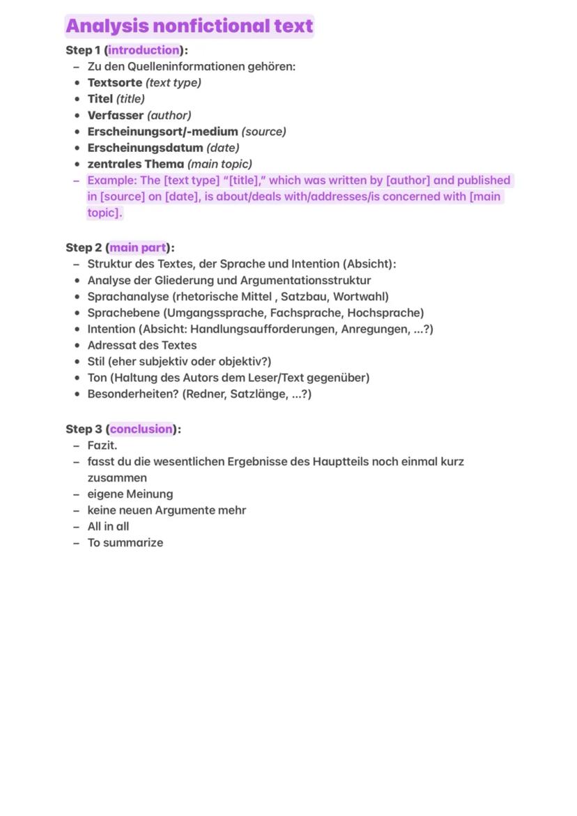 Analysis fictional text
- Textsorte, die der Fantasie eines Autors/einer Autorin entspringt
- Romane, Gedichte, Lieder, Fabeln oder Kurzgesc