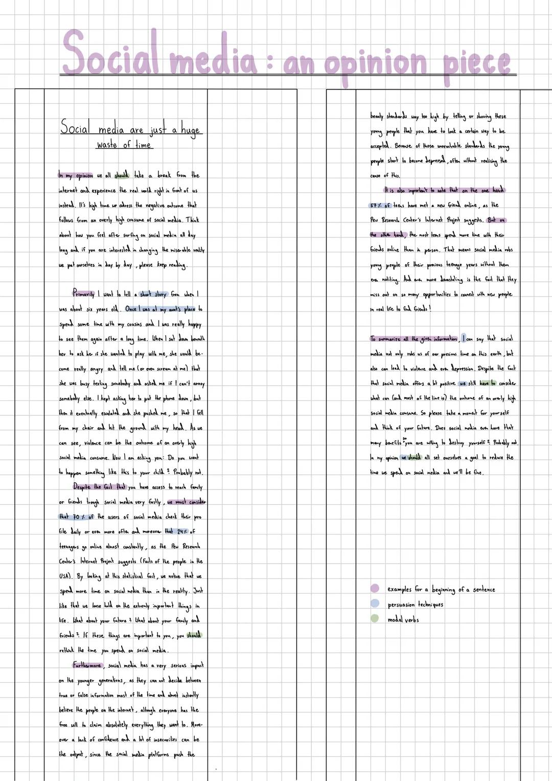 Opinion piece
Structure:
Title
Headline
7cm margin
Headline
Catch your reader's attention. Make a clear statement, ask a provocative
questio