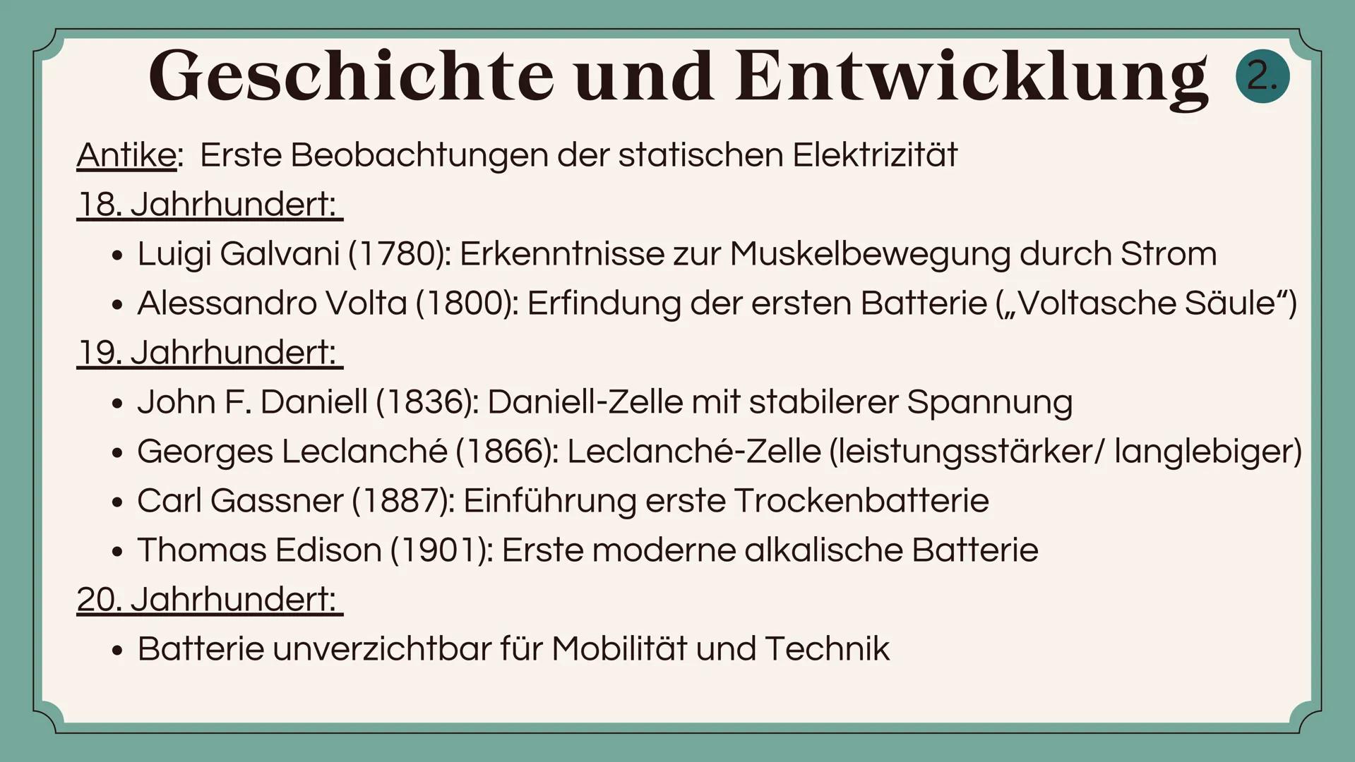 # PRIMÄRELEMENTE
-BATTERIEN-
Hannah Bachmann Gliederung
1. Allgemeine Infos
2. Geschichte und
Entwicklung
3. Grundlegender Aufbau
+