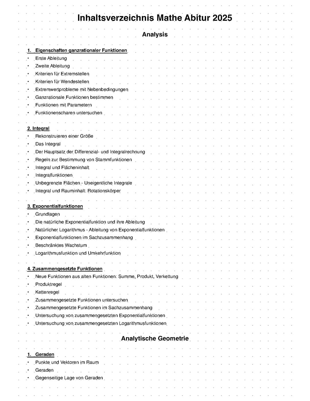 Themenübersicht Mathe Abitur 2025