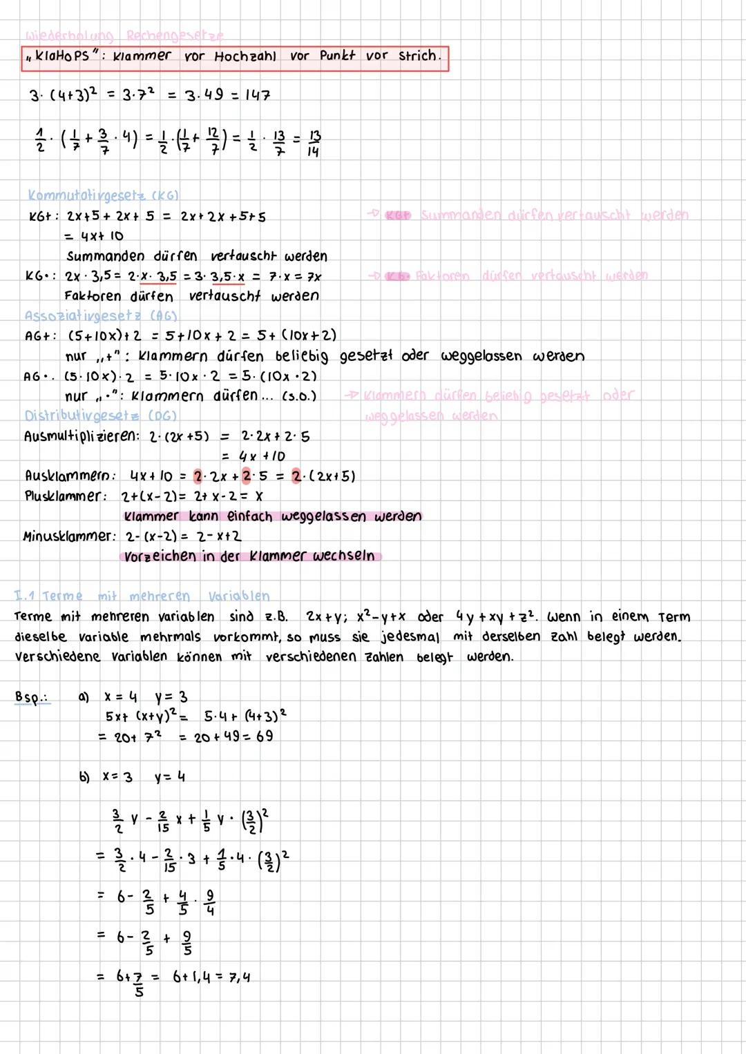 1. O zahlterme - Terme mit einer Variable
Bsp.:
2x
5
A1
5-1,5
= 3,5
5
A2
2x-3,5
1.5
3,5
2x
Umfang:
U=2x+5+3,5 + 1,5 + (2x - 3,5) + 3,5
=2x+5