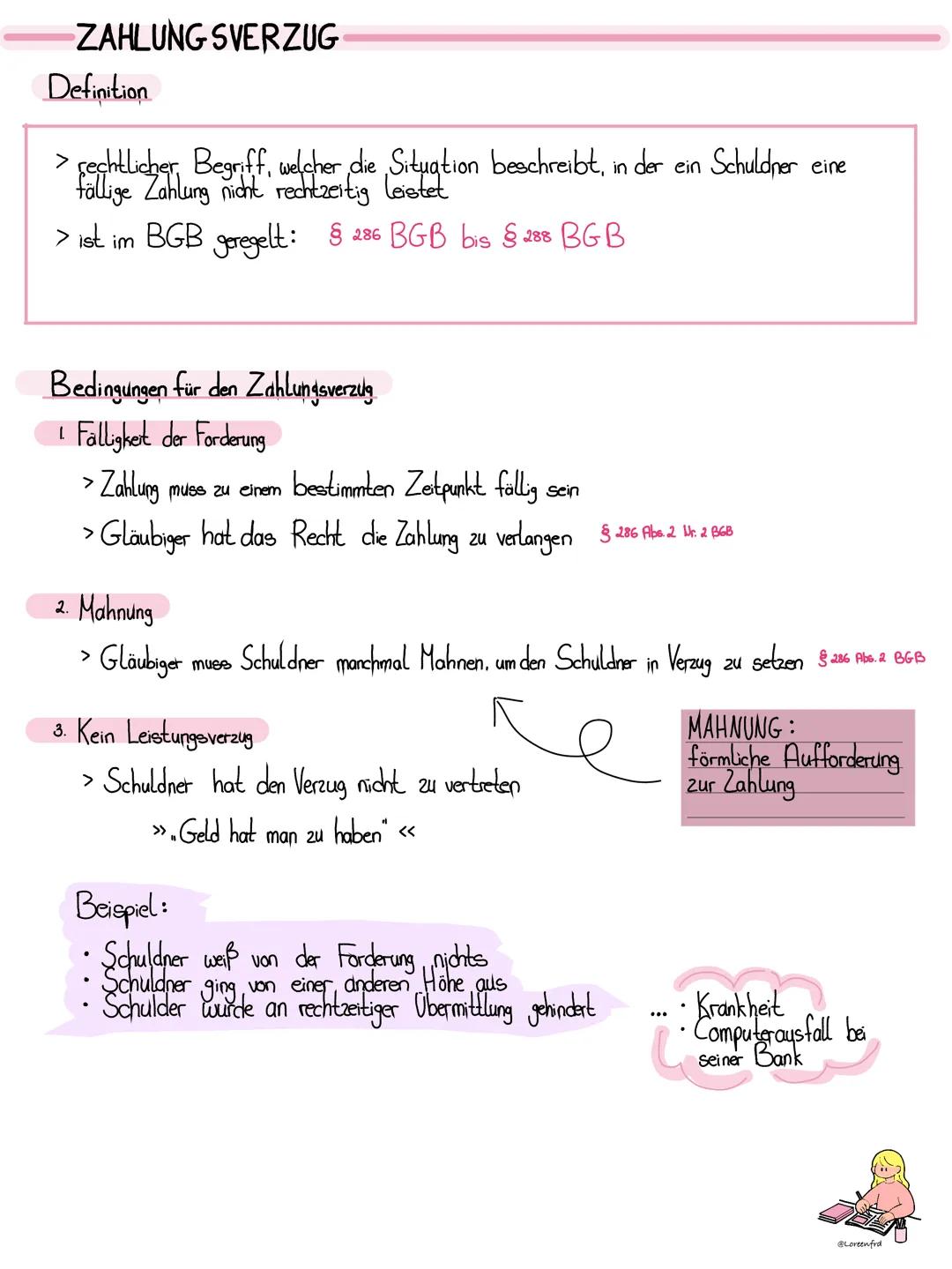 # Zahlungsverzug
@Loreenfrd # ZAHLUNGSVERZUG
Definition
> rechtlicher Begriff, welcher die, Situation beschreibt, in der ein Schuldner ei