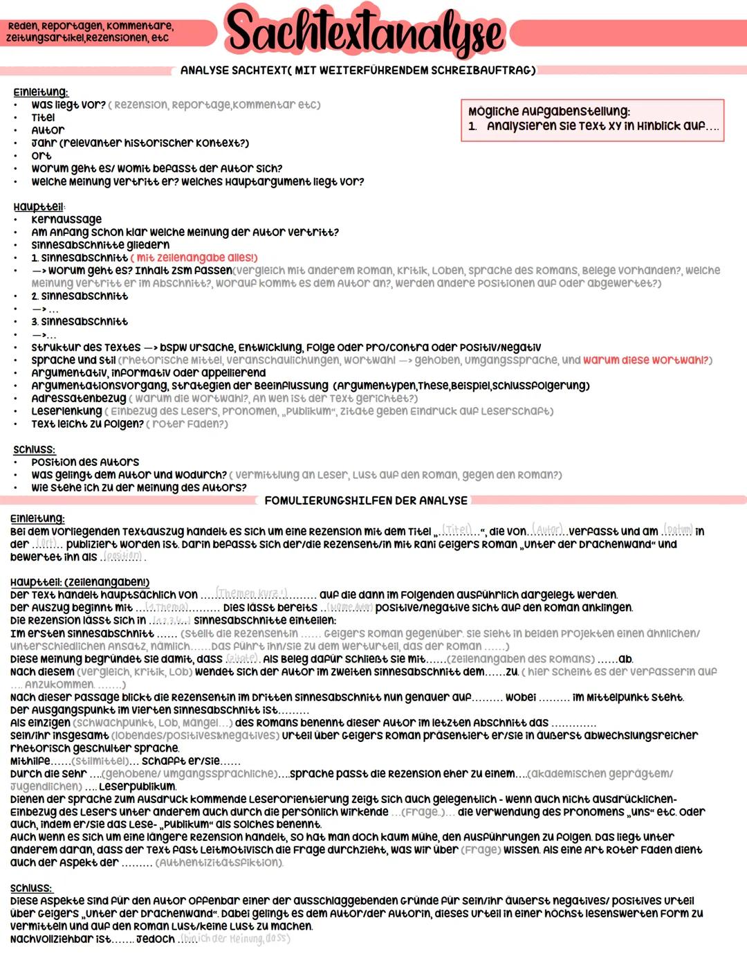 Reden, Reportagen, kommentare,
zeitungsartikel, Rezensionen, etc
Einleitung:
Sachtextanalyse
ANALYSE SACHTEXT( MIT WEITERFÜHRENDEM SCHREIBAU