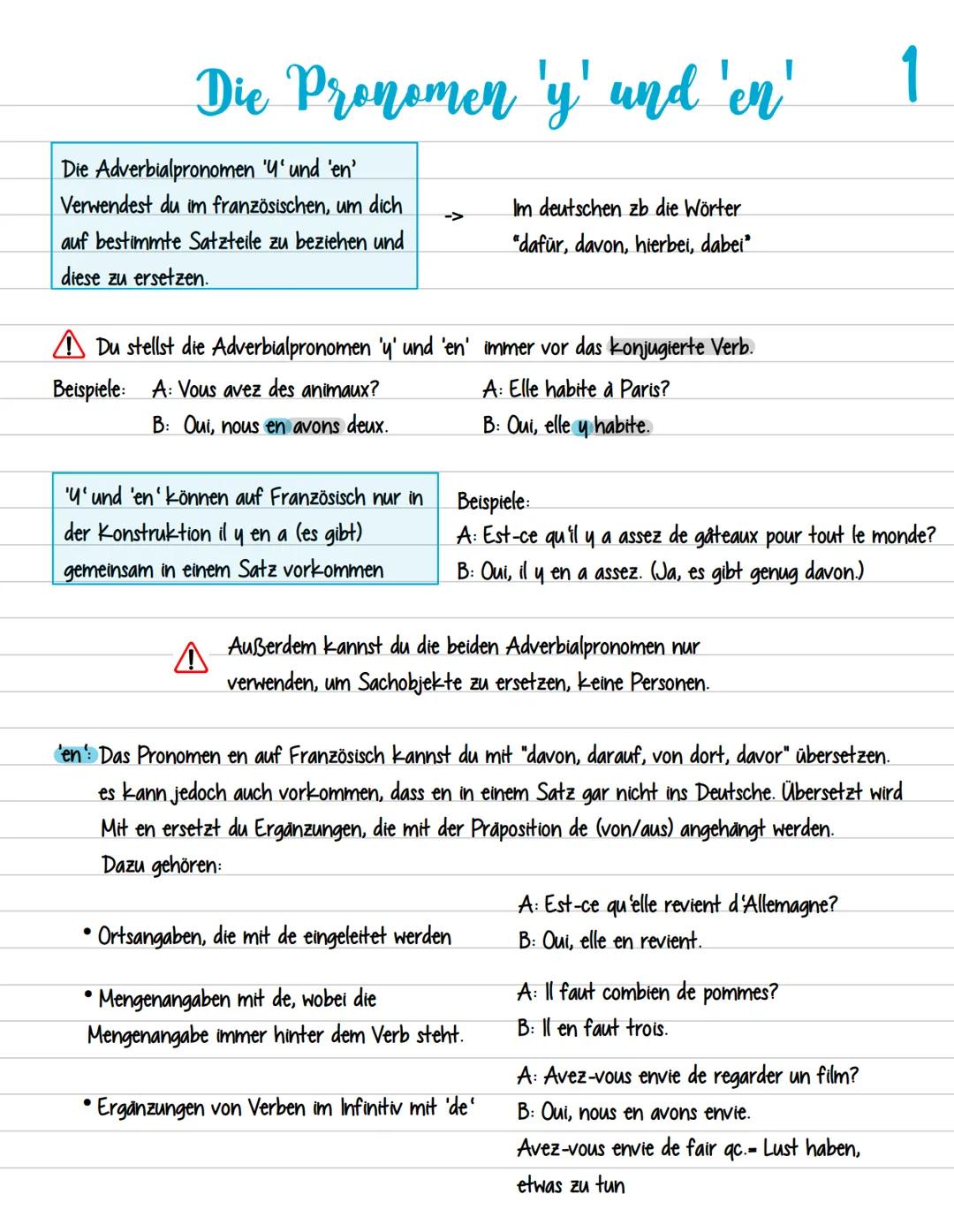 # Die Pronomen 'y' und 'en' 1
Die Adverbialpronomen '4' und 'en'
Verwendest du im französischen, um dich
auf bestimmte Satzteile zu beziehen