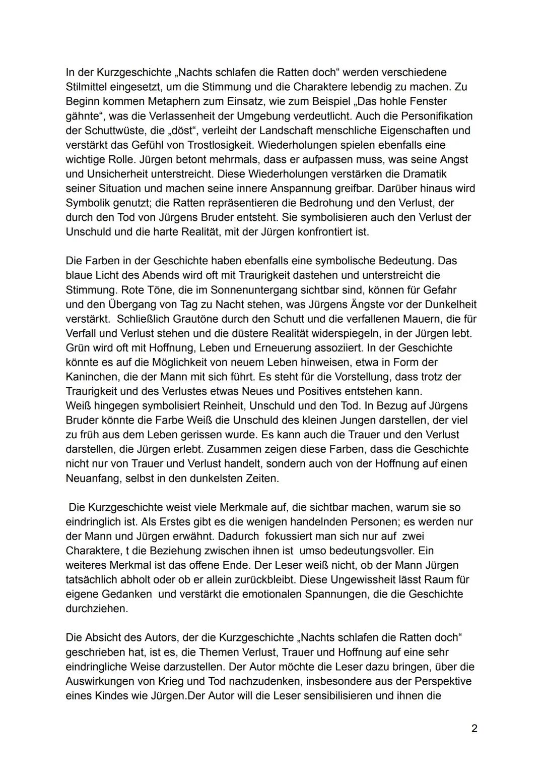 Klassenarbeit Nr.1 Korrektur
28.10.2024
# Nachts schlafen die Ratten doch
Die Kurzgeschichte " Nachts schlafen die Ratten doch von Wolfga