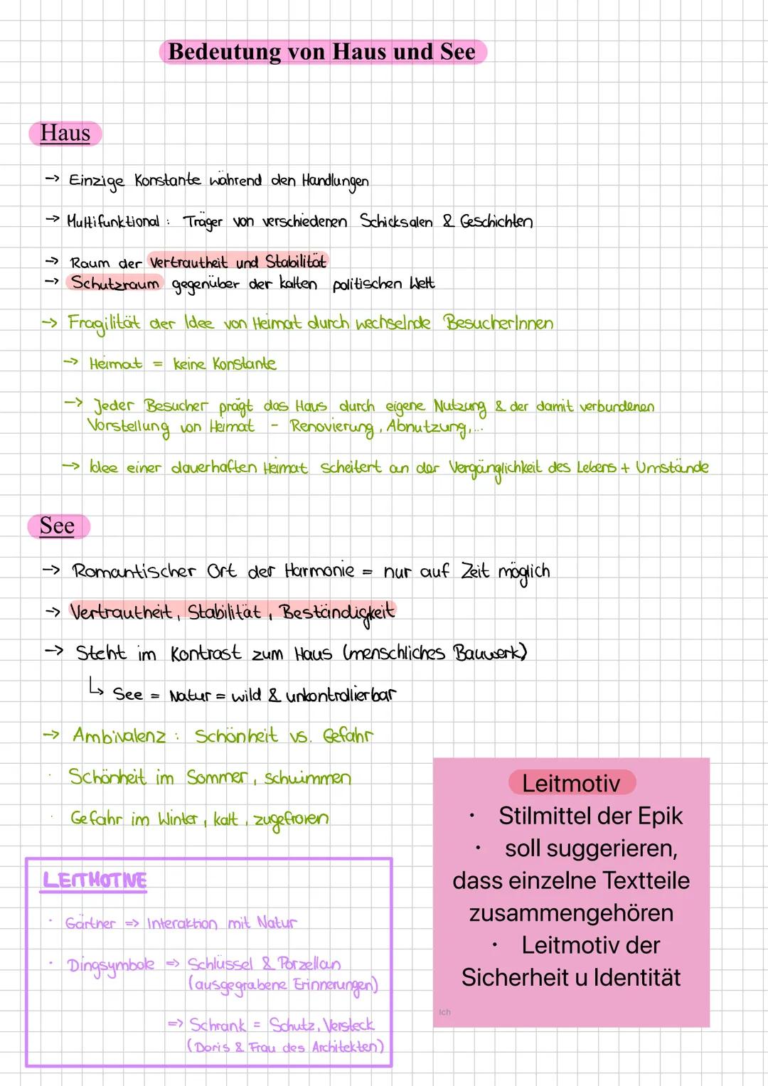 Bedeutung von Haus und See
Haus
->
Einzige Konstante während den Handlungen
→ Multifunktional: Träger von verschiedenen Schicksalen & Geschi
