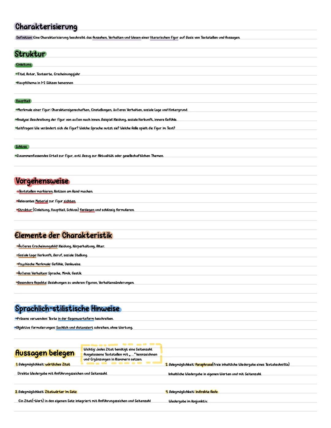 Lernzettel Charakterisierung Deutsch